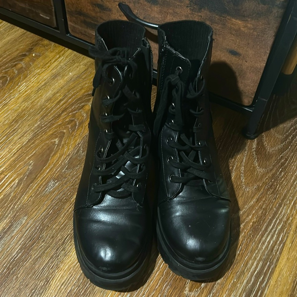 Black leather Army style ankle boots